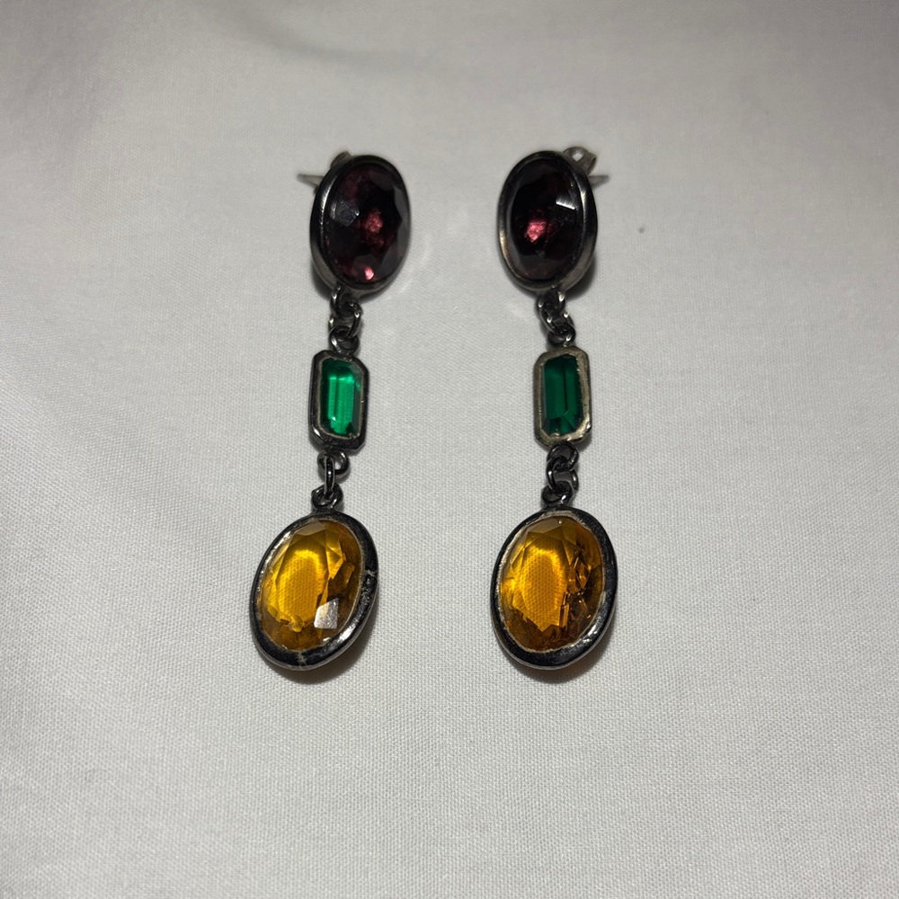 Deep Purple, Green & Amber Triple Drop Earrings